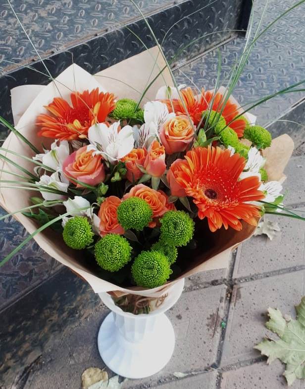 Букет цветов из: Герберы, Хризантемы, Альстромерии и Розы в Байчурово
