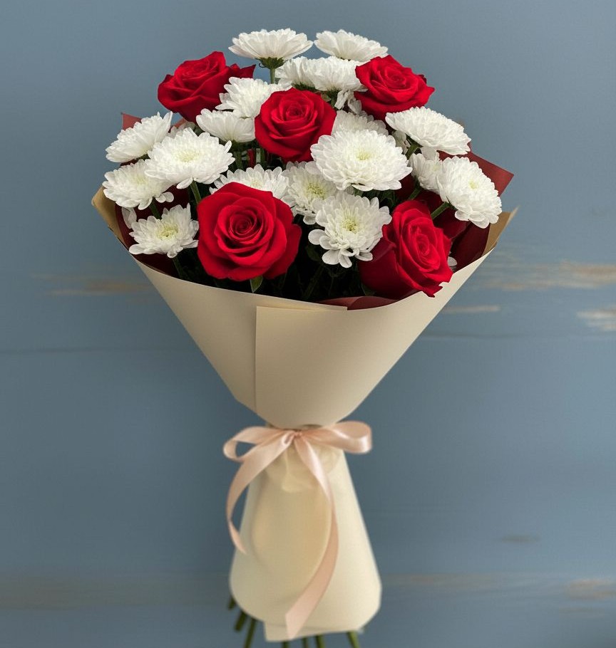 Букет цветов из: Розы и Хризантемы в Байчурово