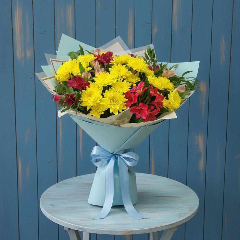 Букет цветов из: Альстромерии и Хризантемы в Байчурово