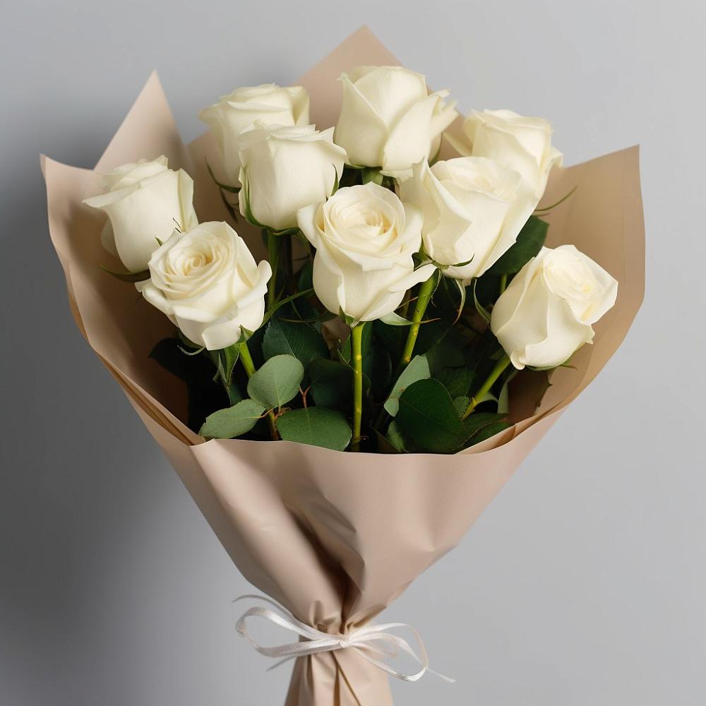 Букет 9 Белых роз Эдлесс Лав в Байчурово