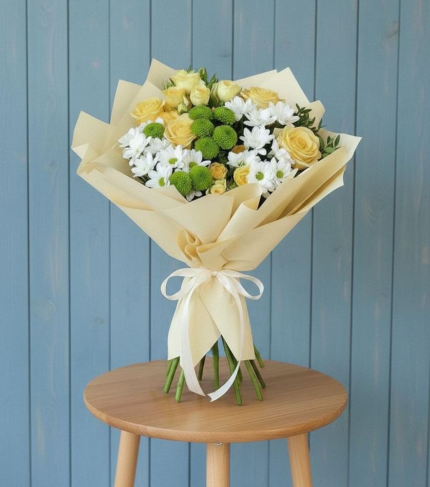 Букет цветов из: Хризантемы и Розы в Байчурово