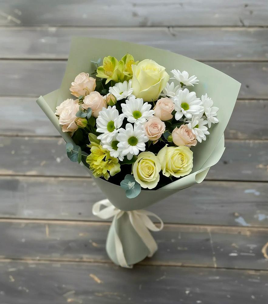 Букет цветов из: Альстромерии, Розы и Хризантемы в Байчурово