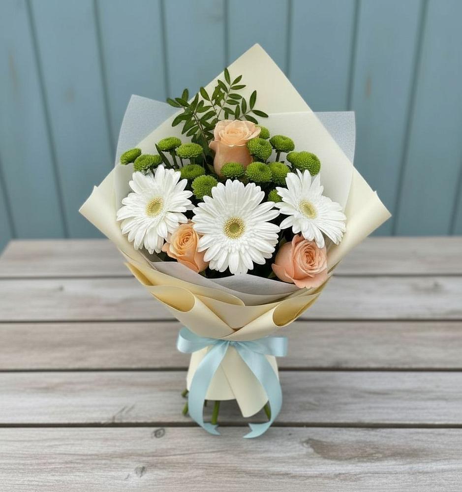 Букет цветов из: Герберы, Розы и Хризантемы в Байчурово