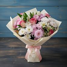 Букет цветов из:  Хризантемы, Альстромерии и Розы в Байчурово