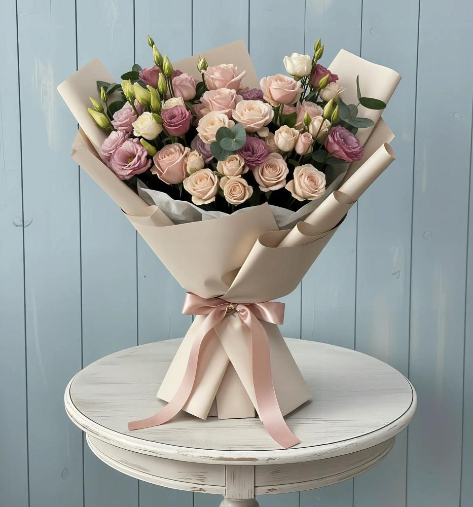 Букет цветов из: Розы и Лизиантусы в Байчурово