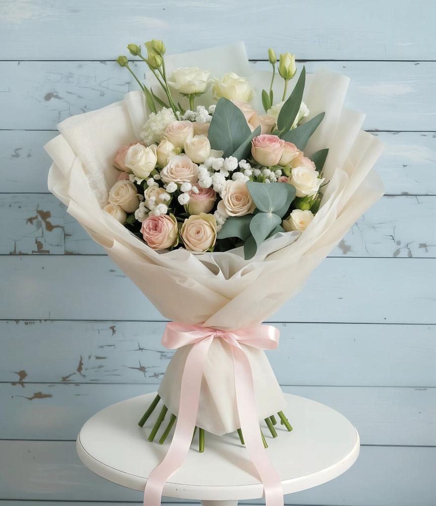 Букет цветов из: Розы и Лизиантусы в Байчурово