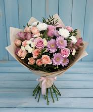 Букет цветов из:  Хризантемы, Розы и Альстромерии в Байчурово