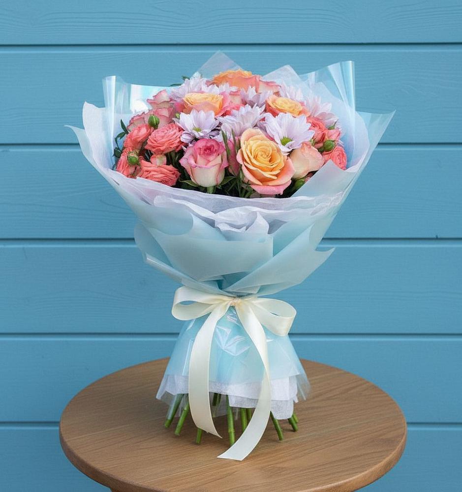 Букет цветов из: Хризантемы и Розы в Байчурово