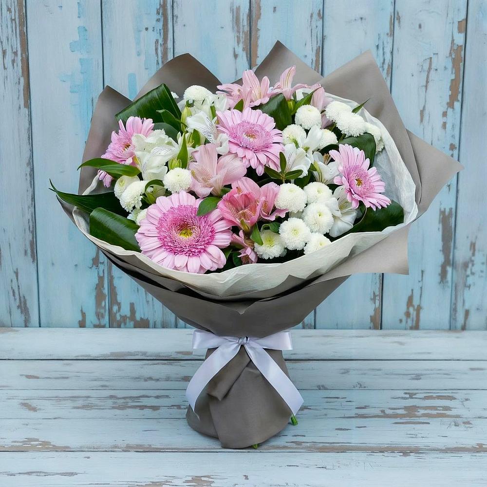 Букет цветов из: Герберы, Альстромерии и Хризантемы в Байчурово