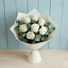 Букет Белые розы в Эвкалипте в Байчурово