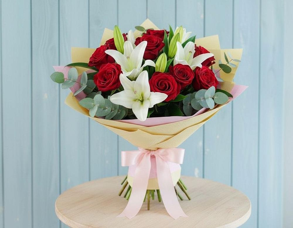 Букет цветов из: Лилии и Розы в Байчурово